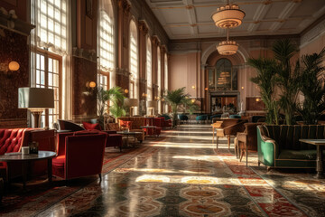 Beautiful interior of a retro hotel in a lovely classic style. The concept of wealth and glamor....