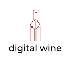 Digital Wine Bottle logo. Blends tradition with technology for modern wine appreciation. Vector illustration.