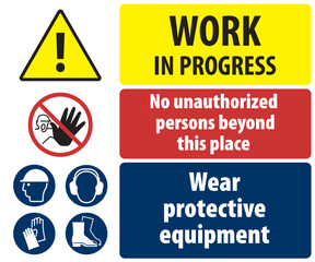 Vector graphic of sign for construction work sites prohibiting access and requiring protective equipment