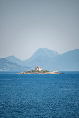 Beauiful stone lighthouse on Velika Sestrica island, located between Peljesac peninsula and Korcula...