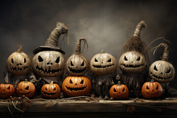 Scary pumpkins halloween walpaper grunge background