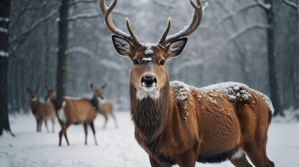 Fototapeta premium deer in the winter forest