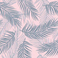 Fototapeta na wymiar Seamless exotic palm leaves vector pattern. Floral design over waves texture