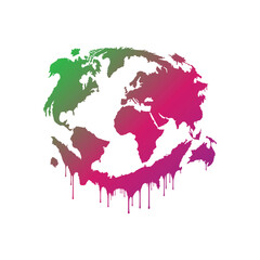 earth globe and world map made of colorful splashes.