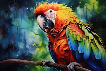 Colorful Ara bird in oil painting style