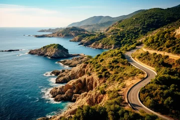 Foto op Plexiglas Aerial panoramic view of Spanish coastline driving road © Pajaros Volando