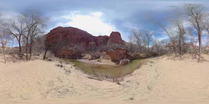 Sandy riverbank at Natural Bridge Arch, Escalante Utah (Equirectangular 360 VR)