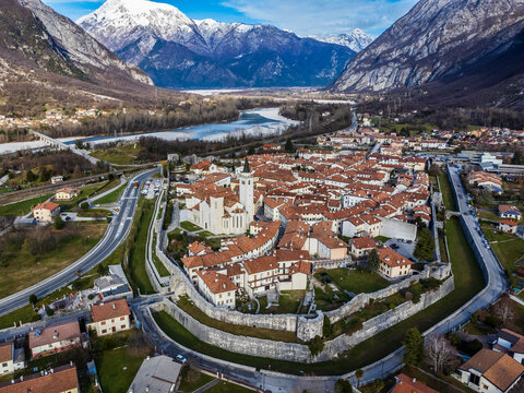 Ancient fortress city of Venzone. Friuli. Top view.