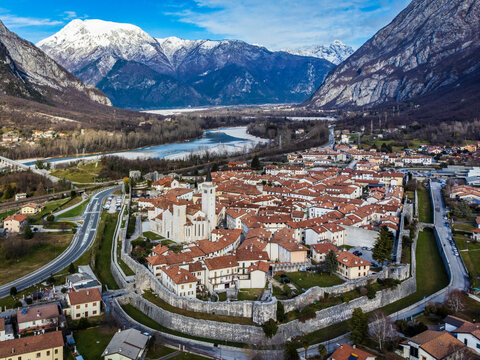 Ancient fortress city of Venzone. Friuli. Top view.