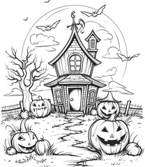 Coloring page of a happy halloween