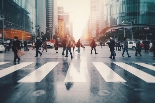 Blurred business people walking in the city scape