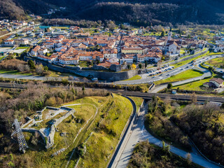 Ancient fortress city of Venzone. Friuli. Top view.