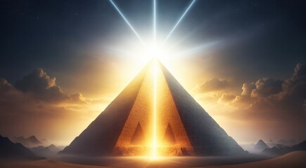 pyramids in the sunset, abstract pyramid background, pyramid of future