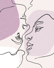 People in love portrait. Pastel violet spots. Bohemian style poster