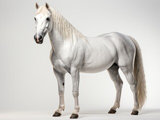 White arbian horse with long mane isolated on gray background. 3d rendering