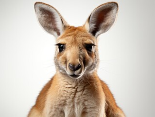 Portrait of a red kangaroo on a white background.