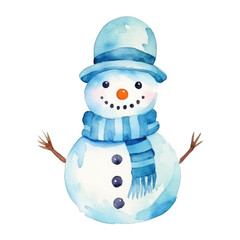 Snowman watercolour illustration. clipart for design. Christmas elements. isolated on transparent background. Generative ai..