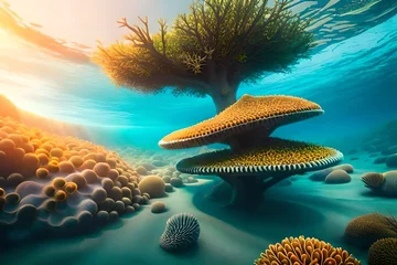Fototapeten 3d render of a coral reef in the ocean © cheena studio