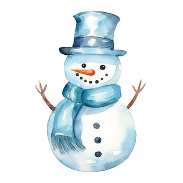 Snowman watercolour illustration. clipart for design. Christmas elements. isolated on transparent background. Generative ai..
