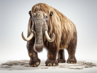 Obraz premium 3D rendering of a woolly mammoth isolated on a white background. Funny mammoth with long horns on white background. 3D illustration.