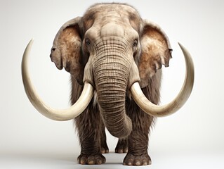3D rendering of a woolly mammoth isolated on a white background. Funny mammoth with long horns on white background. 3D illustration.