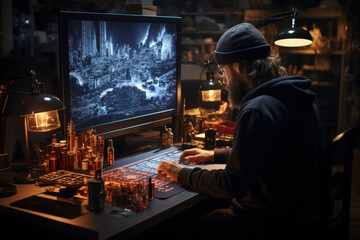 Brand Creation. Graphic designer working on a company logo, illustrating the process of brand building in business. Generative Ai.