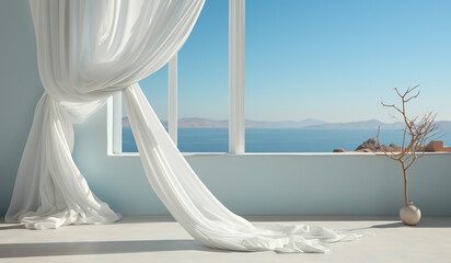 Floating white curtain. AI gerado