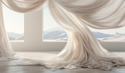 Floating white curtain. AI gerado