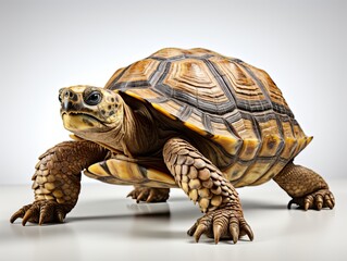 Obraz premium 3d rendering of a tortoise on a gray background with shadow. African spurred tortoise (Geochelone sulcata)