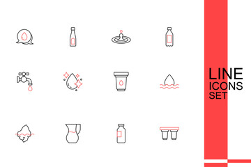 Set line Water filter cartridge, Bottle of water, Jug glass with, Iceberg, drop, and tap icon. Vector
