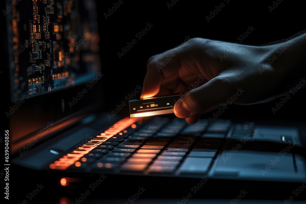 Aufkleber Hacker scans laptop keyboard for fingerprints