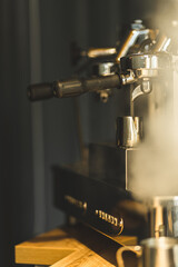 The process of making filter coffee. Coffee filter. Close-up. Delicious and fragrant morning coffee. Morning habit.