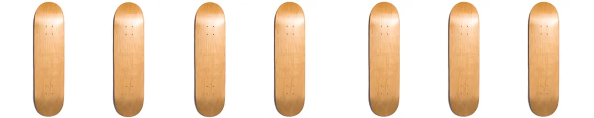 Foto auf Acrylglas Blank skateboards decks isolated on white background banner. Wooden board banner, skateboarding concept  banner. © DAVISUALS
