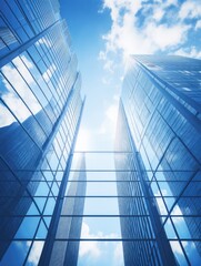 Skyscrapers in business district with blue sky and white clouds
