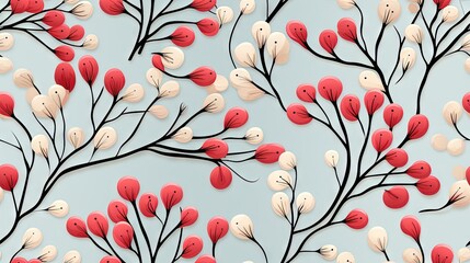  a pattern of red and white flowers on a blue background.  generative ai
