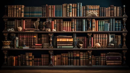 Foto op Canvas A bookshelf filled to the brim with books of various sizes and genres.   © Kateryna Arkhypova