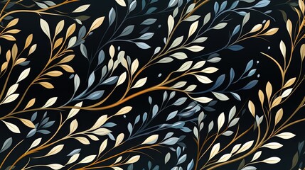  a painting of a tree branch with leaves on a black background.  generative ai