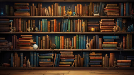 A bookshelf filled to the brim with books of various sizes and genres.  