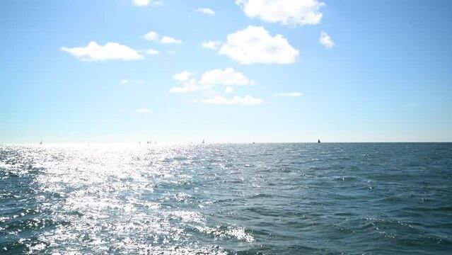 Sailboats in the distance. Taking the ferry out to Martha's Vineyard. Cape Cod, Massachusetts