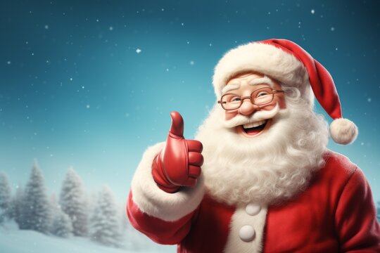 Santa Claus with copy space in postcard style, on a winter background. Merry christmas and happy new year concept