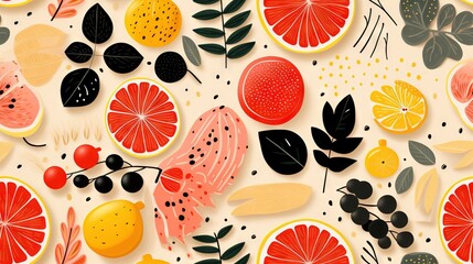  a bunch of different fruits and leaves on a white background.  generative ai