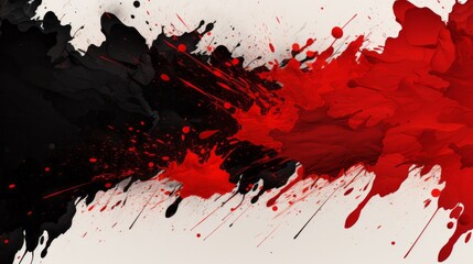 Photo of red and black paint splatters on a white canvas