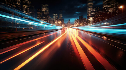 Fototapeta na wymiar night traffic on city highway - generative ai
