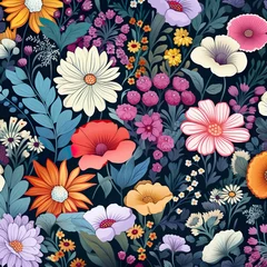 Badezimmer Foto Rückwand seamless pattern with flowers.Generative AI   © ujin