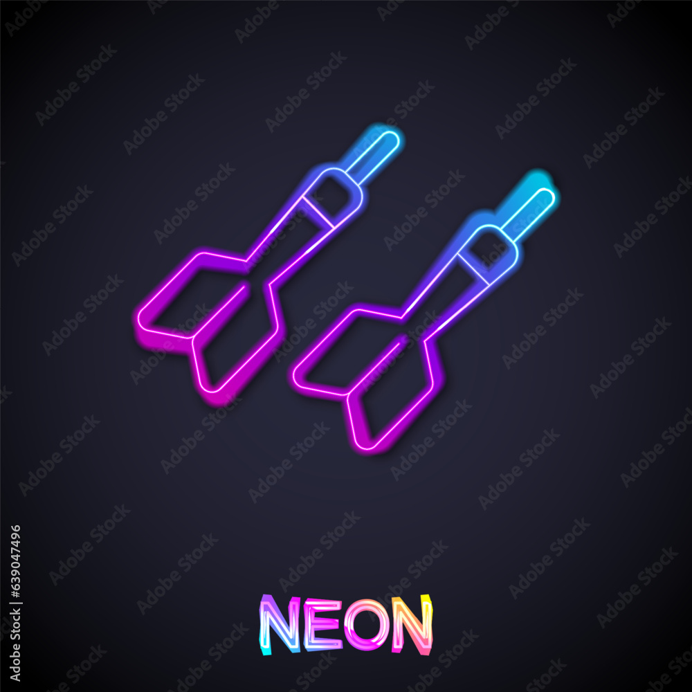 Poster glowing neon line dart arrow icon isolated on black background. vector