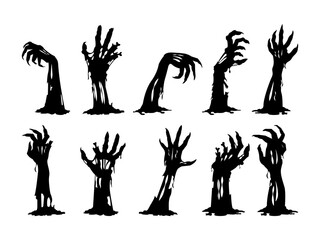 Set of Black Zombie Hands Silhouette