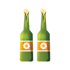 oktoberfest green glass bottle beer, vector flat background for oktoberfest beer festival celebration
