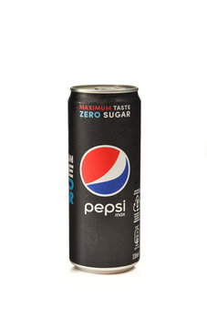 Black can of zero sugar pepsi max isolated on white background