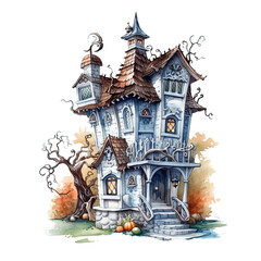 Watercolor Halloween Haunted House