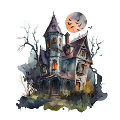 Watercolor Halloween Haunted House